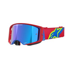 Alpinestars Supertech Corp motocross szemüveg piros-kék, tükörezüst plexivel