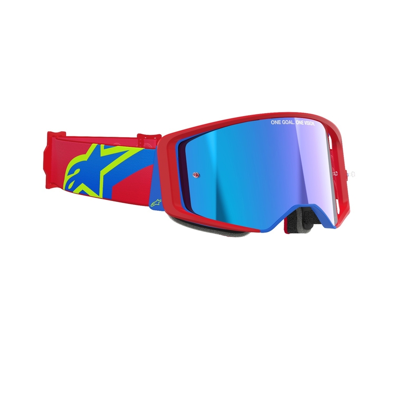 Alpinestars Supertech Corp motocross szemüveg piros-kék, tükörezüst plexivel