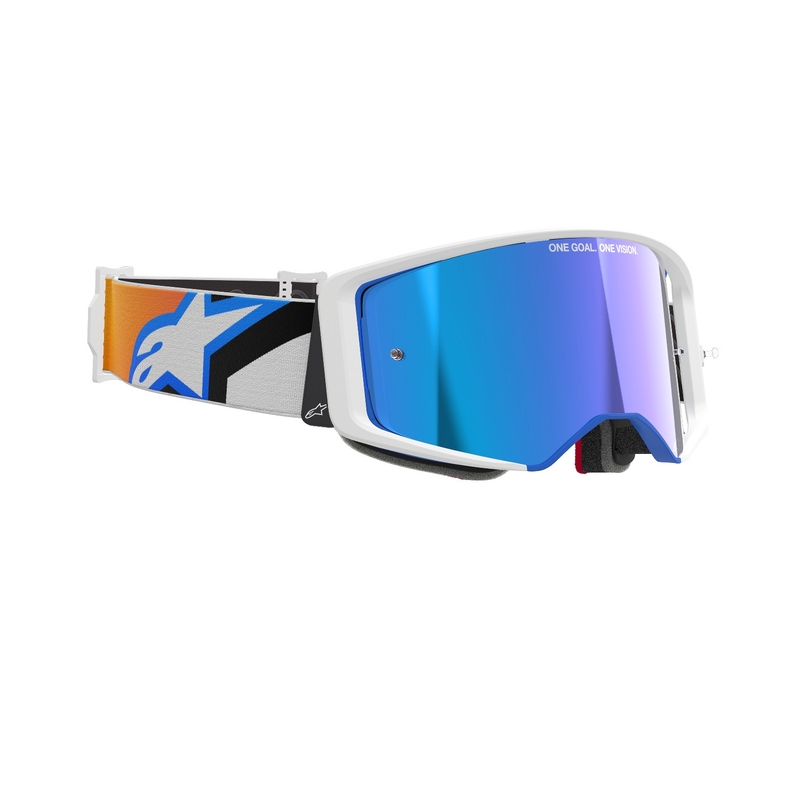 Alpinestars Supertech Corp motocross szemüveg kék-narancssárga, tükörkék plexivel