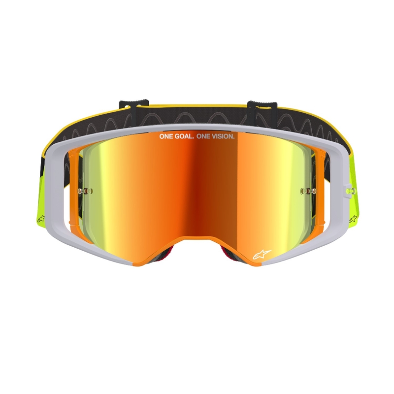 Alpinestars Supertech Corp motocross szemüveg fluo sárga-szürke, tükörpiros plexivel