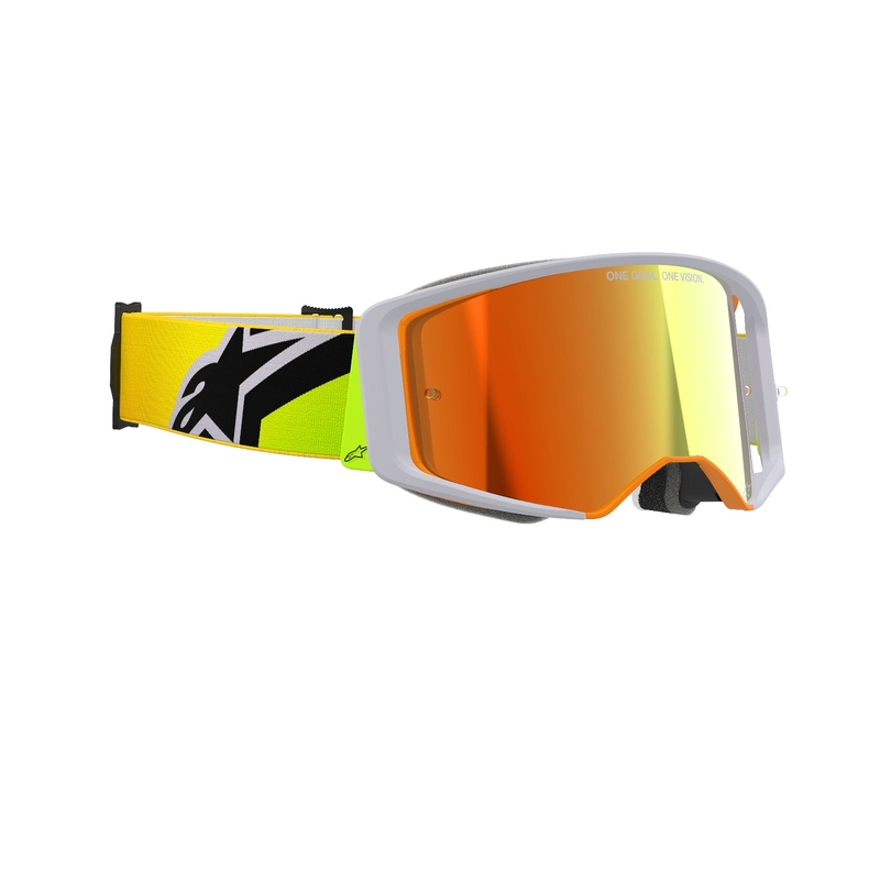 Alpinestars Supertech Corp motocross szemüveg fluo sárga-szürke, tükörpiros plexivel