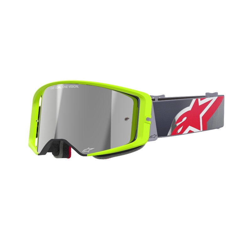 Alpinestars Supertech Corp motocross szemüveg fluo sárga-piros, tükörezüst plexivel
