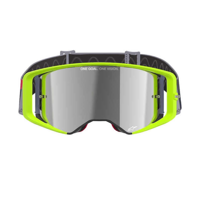 Alpinestars Supertech Corp motocross szemüveg fluo sárga-piros, tükörezüst plexivel