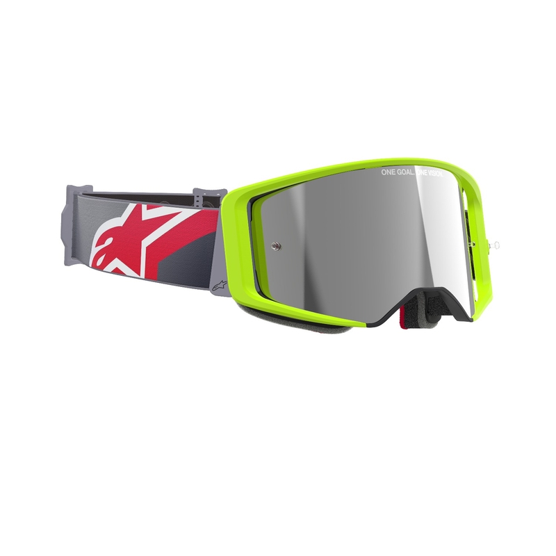 Alpinestars Supertech Corp motocross szemüveg fluo sárga-piros, tükörezüst plexivel