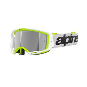 Alpinestars Vision 8 Wordmark motocrossz szemüveg fehér-fluo sárga, tükörezüst plexivel