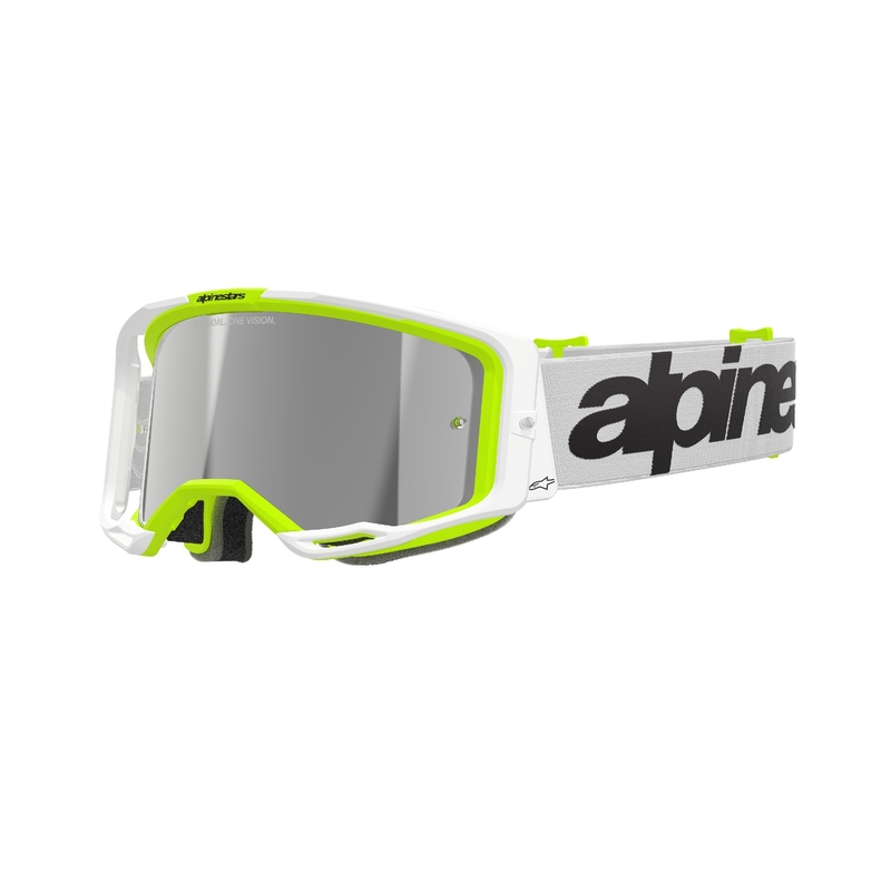 Alpinestars Vision 8 Wordmark motocrossz szemüveg fehér-fluo sárga, tükörezüst plexivel