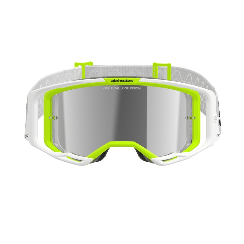 Alpinestars Vision 8 Wordmark motocrossz szemüveg fehér-fluo sárga, tükörezüst plexivel