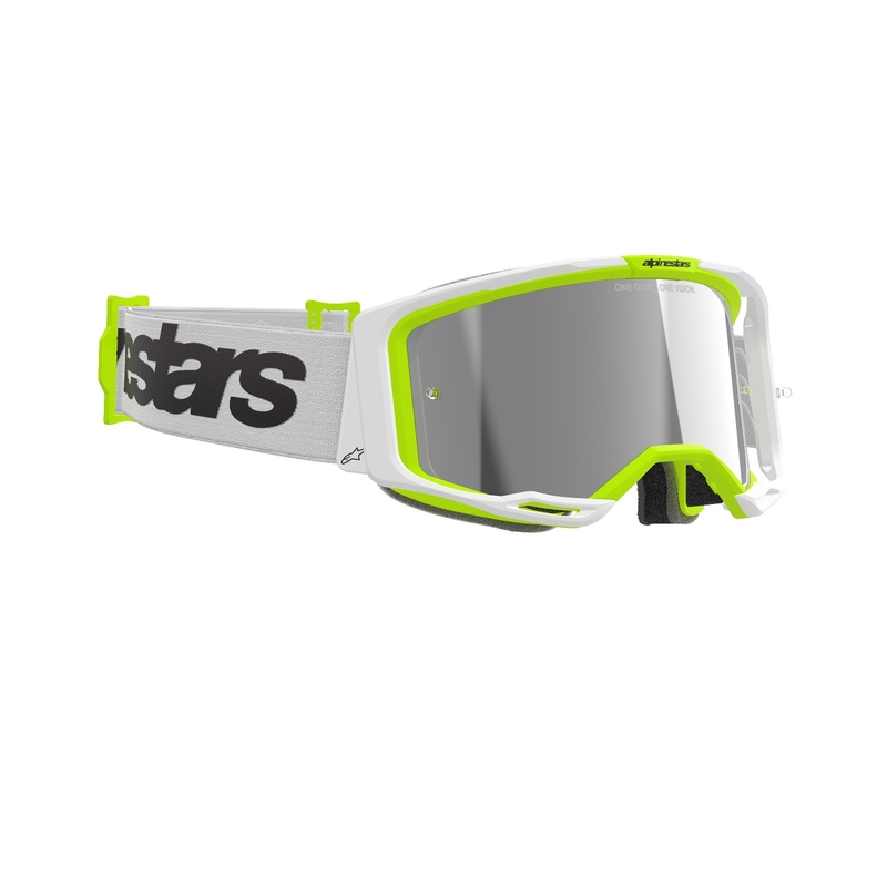 Alpinestars Vision 8 Wordmark motocrossz szemüveg fehér-fluo sárga, tükörezüst plexivel