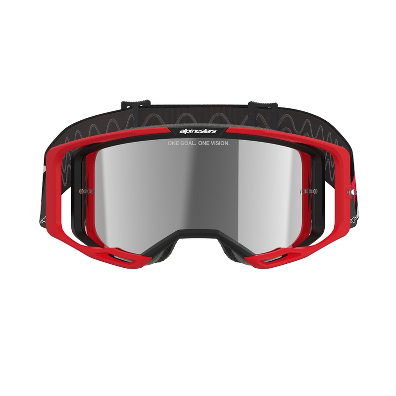 Alpinestars Vision 8 Luar motocrossz szemüveg piros-fekete, tükörezüst plexivel