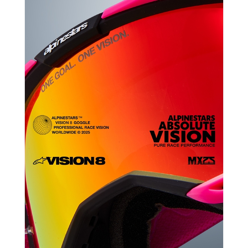 Alpinestars Vision 8 Luar motocrossz szemüveg piros-fekete, tükörezüst plexivel