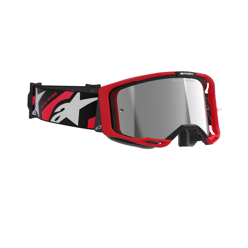 Alpinestars Vision 8 Luar motocrossz szemüveg piros-fekete, tükörezüst plexivel