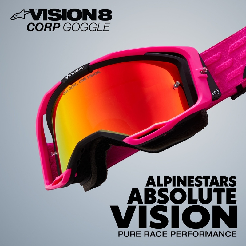 Alpinestars Vision 8 Luar motocrossz szemüveg piros-fekete, átlátszó plexivel