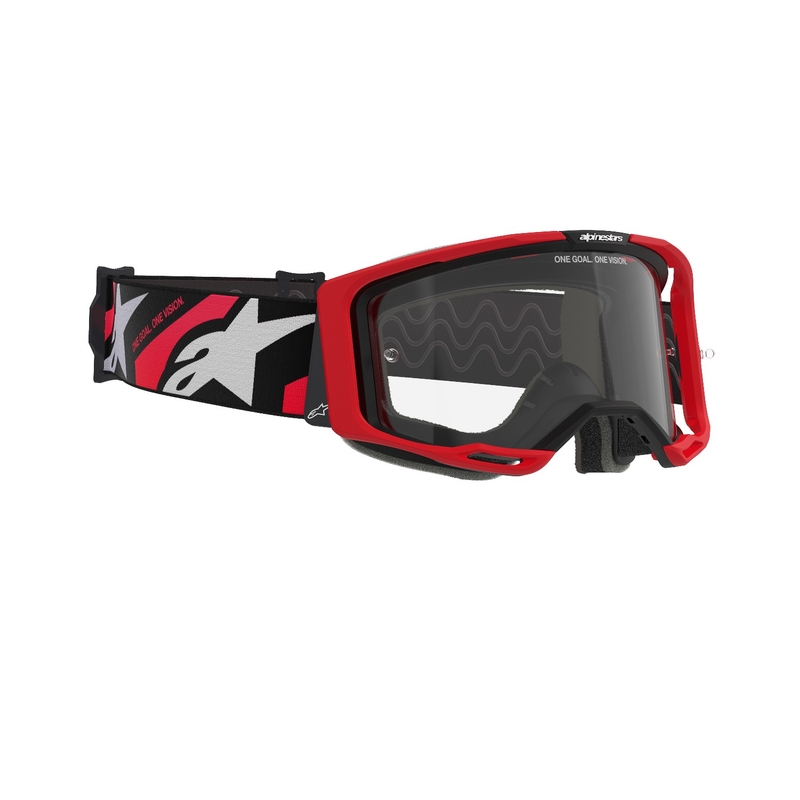 Alpinestars Vision 8 Luar motocrossz szemüveg piros-fekete, átlátszó plexivel