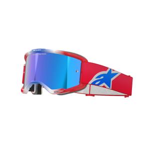 Alpinestars Vision 5 Corp motocross szemüveg piros-fehér-kék, tükörkék plexivel