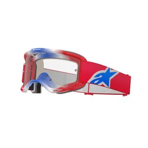 Alpinestars Vision 5 Corp motocross szemüveg piros-fehér-kék, átlátszó plexivel