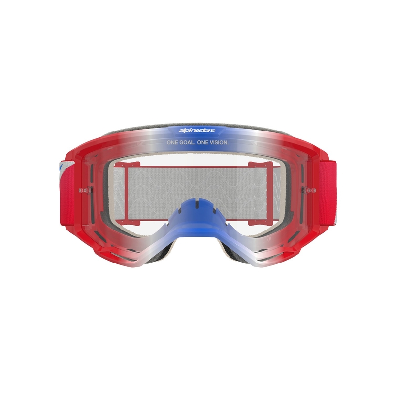 Alpinestars Vision 5 Corp motocross szemüveg piros-fehér-kék, átlátszó plexivel