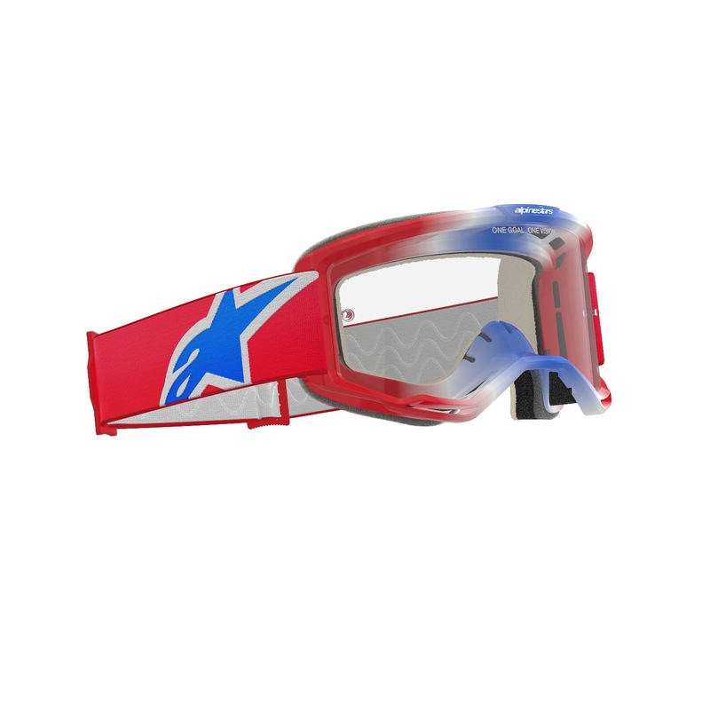 Alpinestars Vision 5 Corp motocross szemüveg piros-fehér-kék, átlátszó plexivel
