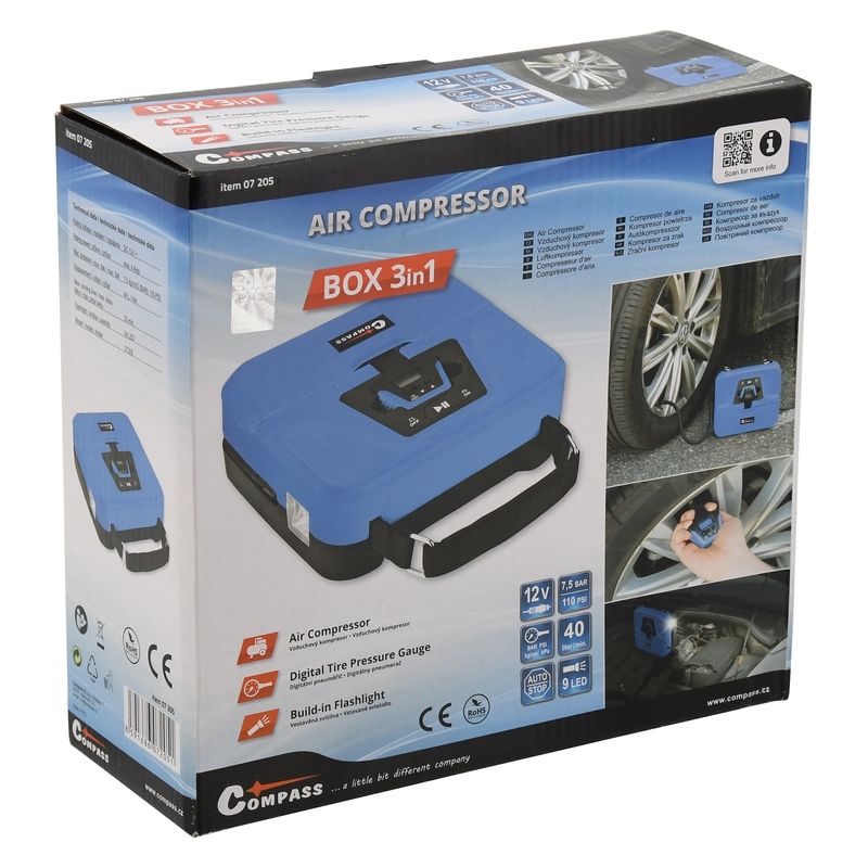 Kompresszor 12V BOX digitális 3 az 1-ben