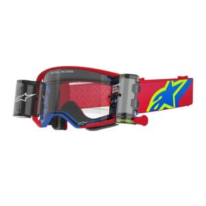 Alpinestars Supertech Corp ROLL-OFF Wide Vision motokrossz szemüveg piros-kék, átlátszó plexivel