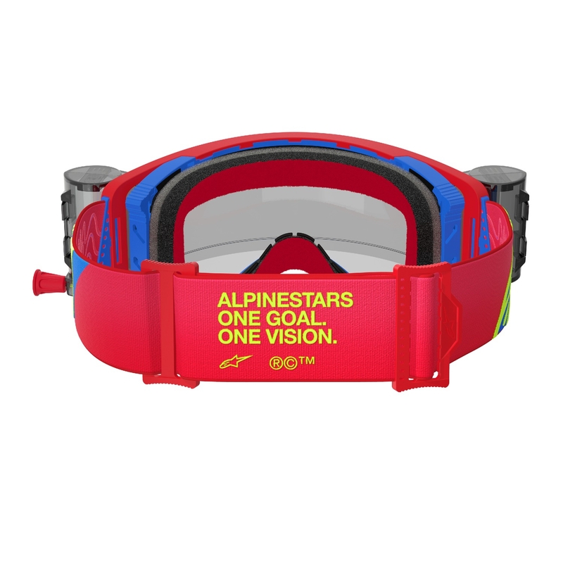 Alpinestars Supertech Corp ROLL-OFF Wide Vision motokrossz szemüveg piros-kék, átlátszó plexivel