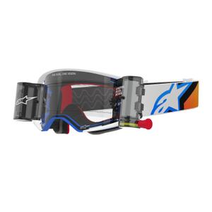 Alpinestars Supertech Corp ROLL-OFF Wide Vision motokrossz szemüveg kék-narancssárga, átlátszó plexivel