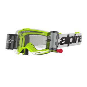 Alpinestars Vision 8 Wordmark ROLL-OFF Wide Vision motokrossz szemüveg fehér-fluo sárga, átlátszó plexivel