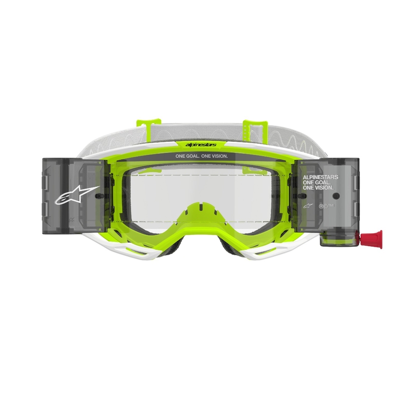 Alpinestars Vision 8 Wordmark ROLL-OFF Wide Vision motokrossz szemüveg fehér-fluo sárga, átlátszó plexivel