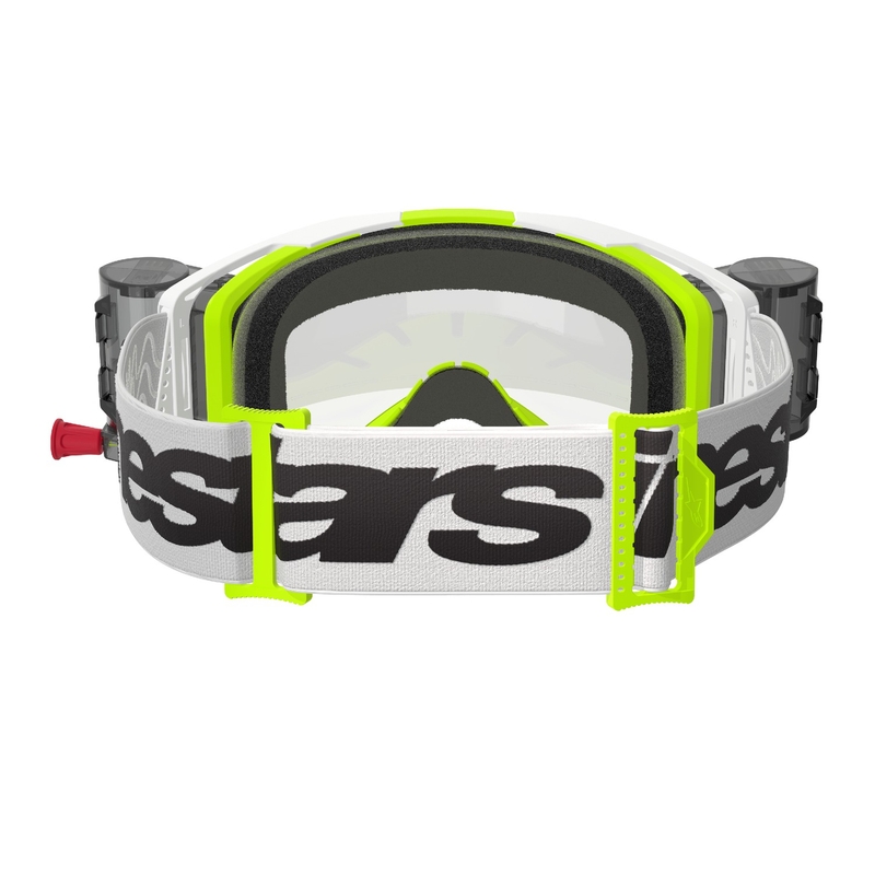Alpinestars Vision 8 Wordmark ROLL-OFF Wide Vision motokrossz szemüveg fehér-fluo sárga, átlátszó plexivel