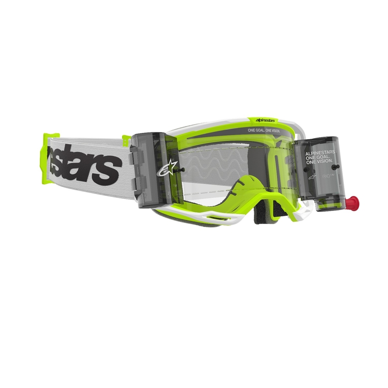 Alpinestars Vision 8 Wordmark ROLL-OFF Wide Vision motokrossz szemüveg fehér-fluo sárga, átlátszó plexivel