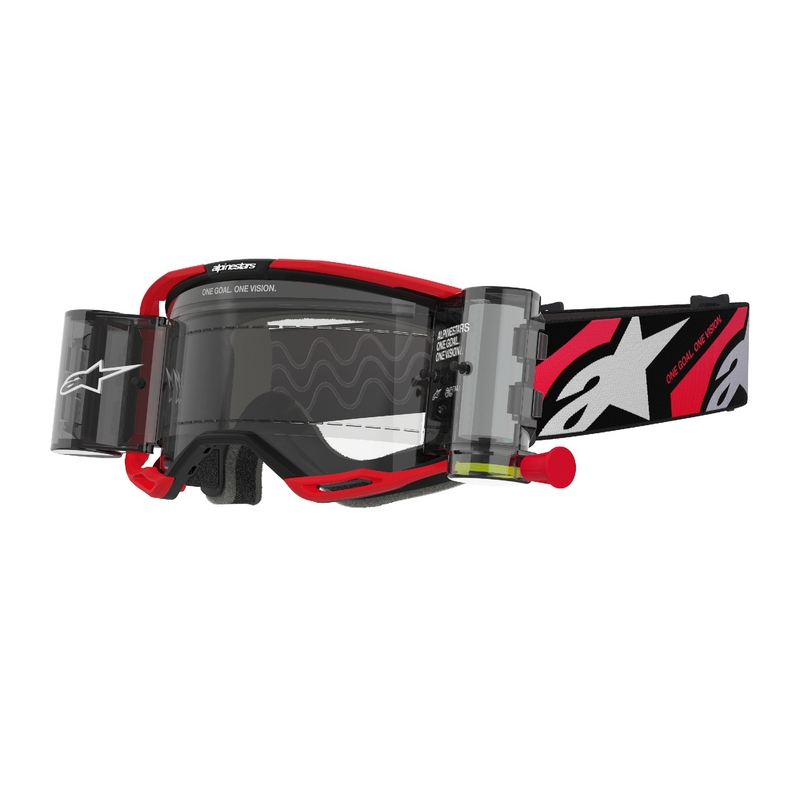 Alpinestars Vision 8 Luar ROLL-OFF Wide Vision motokrossz szemüveg piros-fekete, átlátszó plexivel