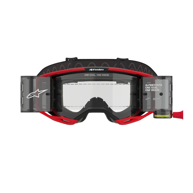 Alpinestars Vision 8 Luar ROLL-OFF Wide Vision motokrossz szemüveg piros-fekete, átlátszó plexivel