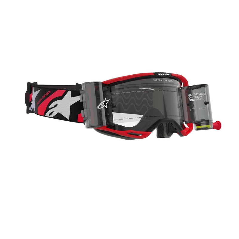 Alpinestars Vision 8 Luar ROLL-OFF Wide Vision motokrossz szemüveg piros-fekete, átlátszó plexivel