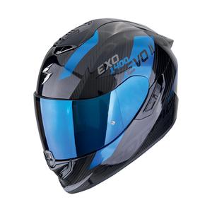 Scorpion EXO-1400 EVO II CARBON AIR PLATTED zárt motoros bukósisak fekete-kék