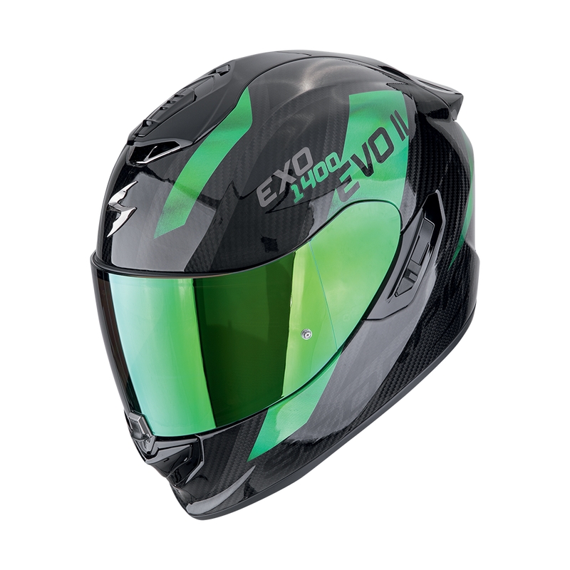 Scorpion EXO-1400 EVO II CARBON AIR PLATTED  zárt motoros bukósisak fekete-zöld kiárusítás