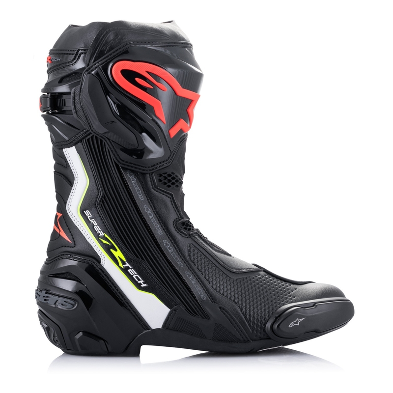 Alpinestars Supertech R motoros csizma fekete-fehér-fluo piros-fluo sárga