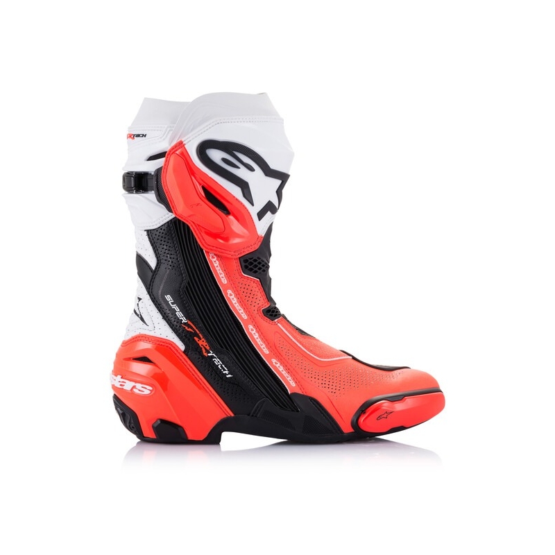 Alpinestars Supertech R Vented motoros csizma fekete-fehér-fluo piros
