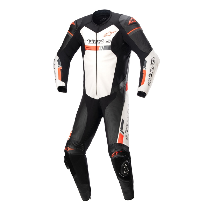 Alpinestars GP Force egyrészes bőroverál TECH-AIR 5 kompatíbilis fekete-fehér-fluo piros
