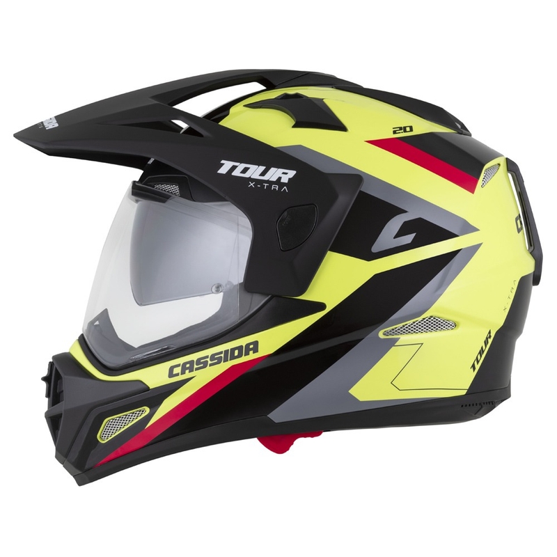 Cassida Tour 2.0 X-tra enduro bukósisak fluo sárga-fekete-vörös-szürke, matt fekete silddel