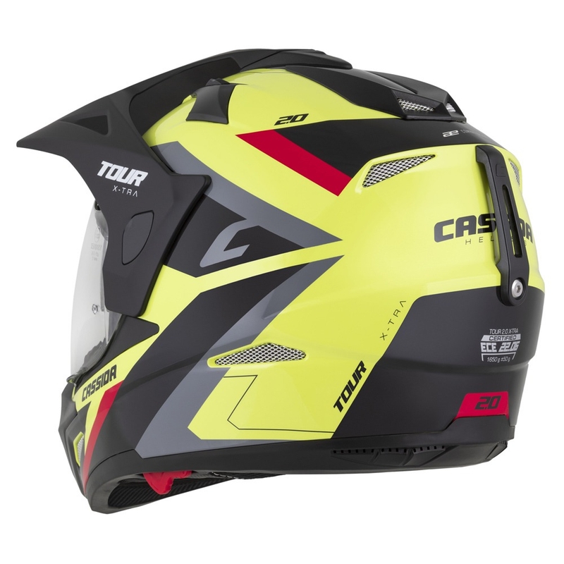Cassida Tour 2.0 X-tra enduro bukósisak fluo sárga-fekete-vörös-szürke, matt fekete silddel