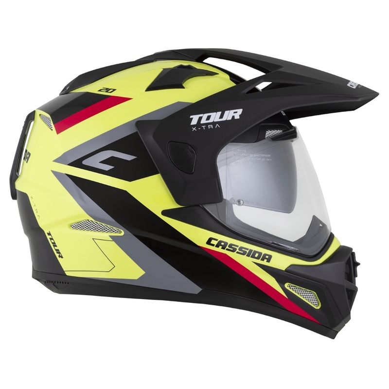Cassida Tour 2.0 X-tra enduro bukósisak fluo sárga-fekete-vörös-szürke, matt fekete silddel
