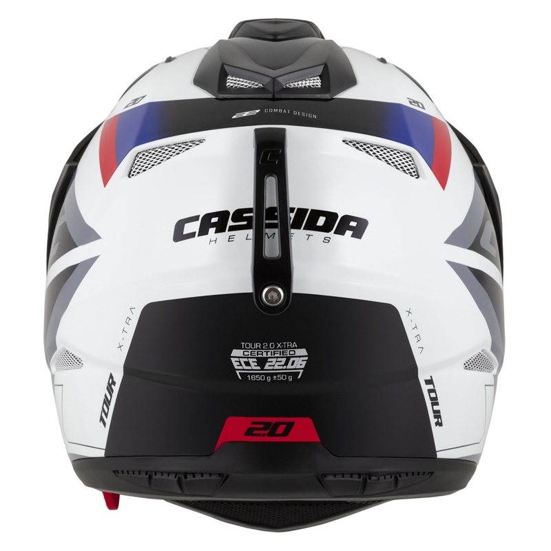 Cassida Tour 2.0 X-tra enduro bukósisak fehér-kék-piros-fekete, matt fekete silddel