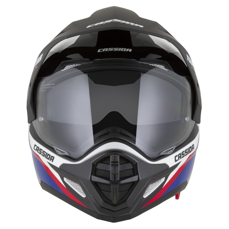 Cassida Tour 2.0 X-tra enduro bukósisak fehér-kék-piros-fekete, matt fekete silddel