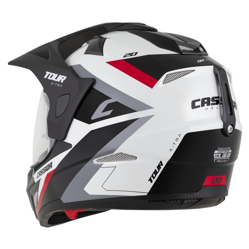 Cassida Tour 2.0 X-tra enduro bukósisak fehér-piros-fekete, matt fekete silddel