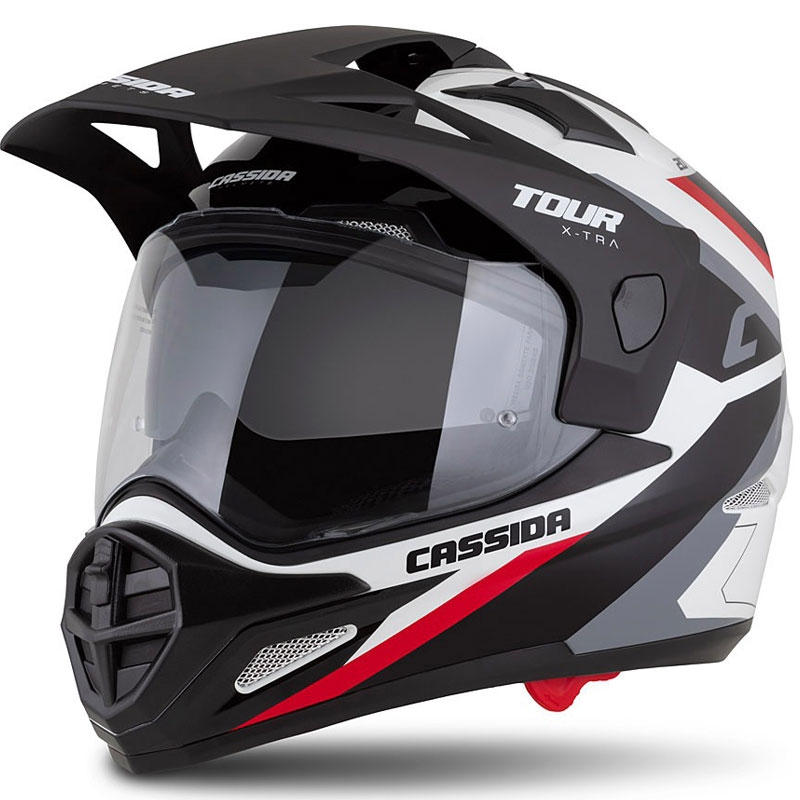 Cassida Tour 2.0 X-tra enduro bukósisak fehér-piros-fekete, matt fekete silddel