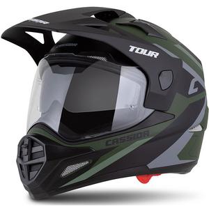 Cassida Tour 2.0 X-tra enduro bukósisak matt zöld-szürke-fekete, matt fekete sildel