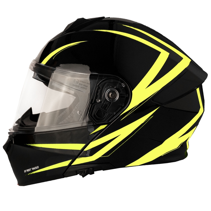 Street Racer Fury felnyitható motoros bukósisak fekete-fluo sárga