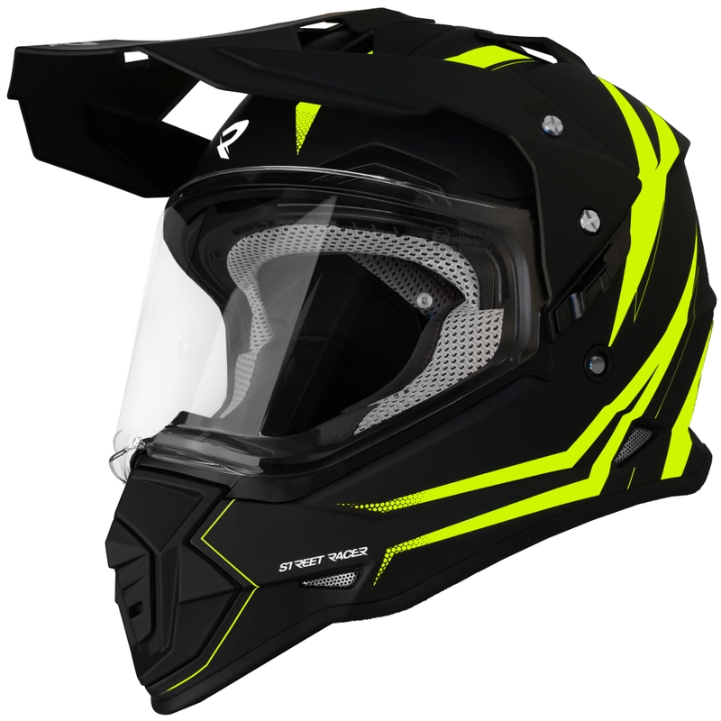 Street Racer Ignite enduro motoros bukósisak matt fekete-fluo sárga