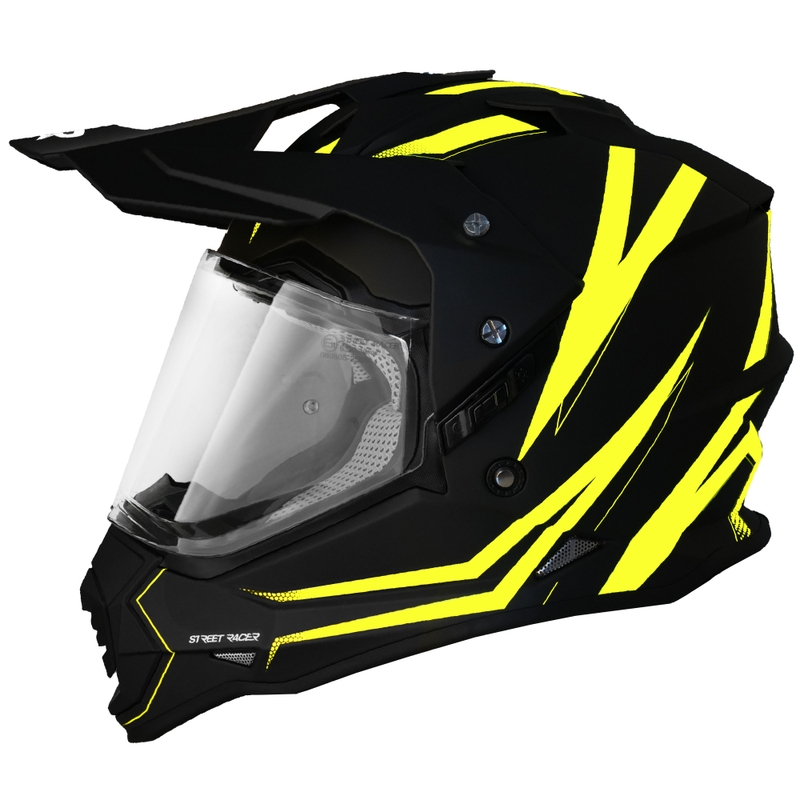 Street Racer Ignite enduro motoros bukósisak matt fekete-fluo sárga