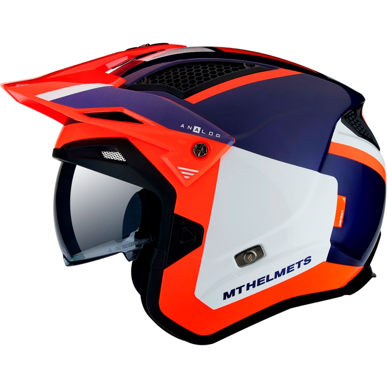 MT District SV Analog D27 nyitott trial bukósisak kék-fehér-fluo narancssárga