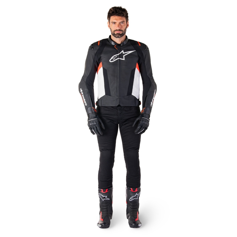 Alpinestars Missile 3 motoros bőrkabát fekete-fehér-fluo piros